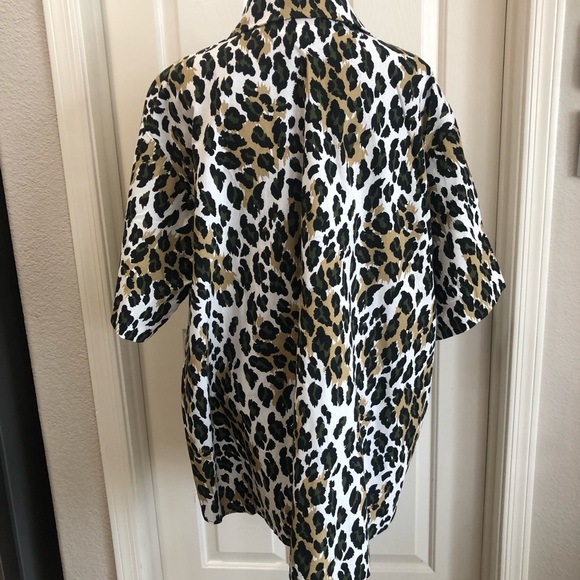 Roaman's Short Sleeve Cotton Button Front Top Plus Size 3x Leopard Print NWOT - Picture 3 of 11
